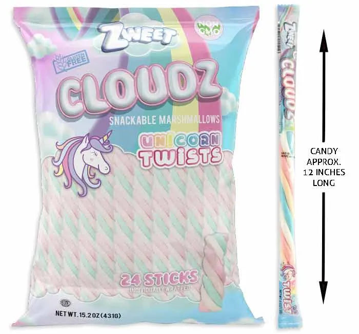 marshmallow  Cloudz Unicorn Marshmallow Twists: 24-Piece Bag – Candy