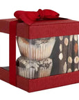 Clear Plastic Gift Boxes 6 Pack Maroon 4X4X4" Bakery Boxes With Base Lid & Ribbon