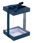 Plastic Gift Boxes Navy Blue 8X4X4 6 Pack Bakery Boxes With Base Lid & Ribbon