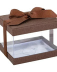 Plastic Gift Boxes Brown 5X4X3.5" 6 Pack Bakery Boxes With Base Lid & Ribbon