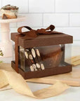 Plastic Gift Boxes Brown 5X4X3.5" 6 Pack Bakery Boxes With Base Lid & Ribbon