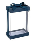 Plastic Gift Boxes 6 Pack With Base Lid & Ribbon Navy Blue 7.5X5X2.5" Bakery Boxes