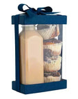 Plastic Gift Boxes 6 Pack With Base Lid & Ribbon Navy Blue 7.5X5X2.5" Bakery Boxes