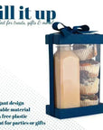 Plastic Gift Boxes 6 Pack With Base Lid & Ribbon Navy Blue 7.5X5X2.5" Bakery Boxes