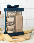 Plastic Gift Boxes 6 Pack With Base Lid & Ribbon Navy Blue 7.5X5X2.5" Bakery Boxes