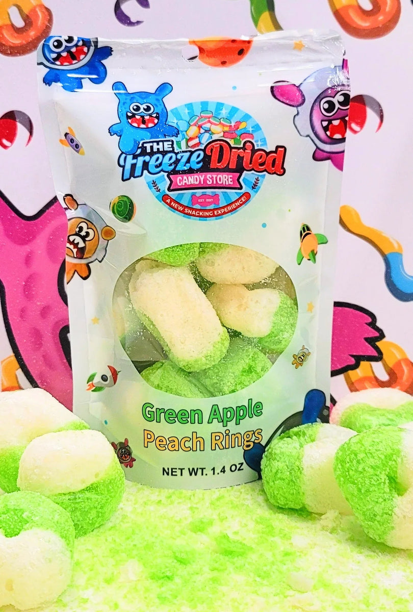 菓子 xyzppm Freeze Dried Green Apple Peach Rings | Candy Warehouse – Candy