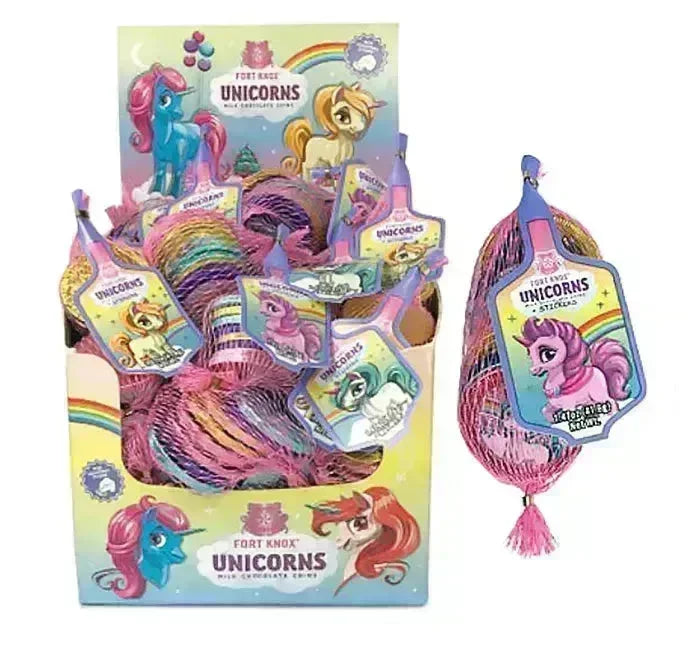 unicornコンパウンド等まとめ売り！ Rainbow Pony Unicorn Foiled Milk Chocolate Coins in Mesh Bags: 18