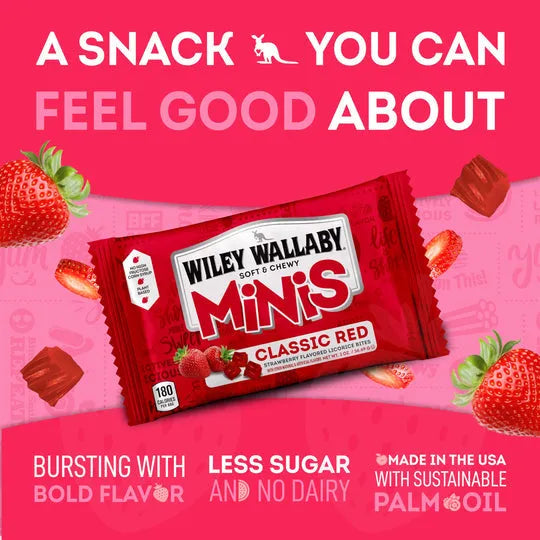 Wiley Wallaby Classic Red Mini Licorice Bites Packs: 18-Piece Box