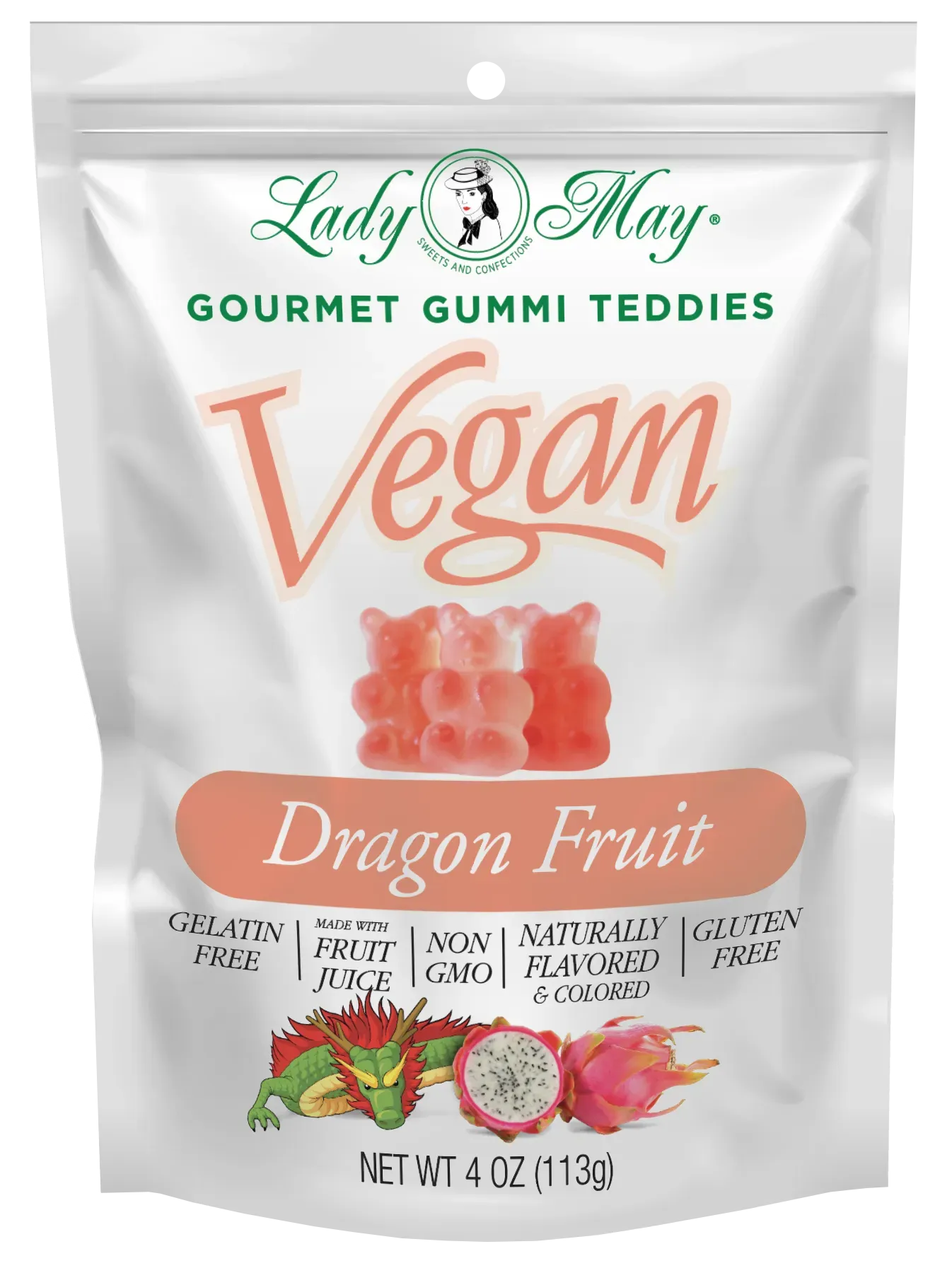 Lady May Sweets Vegan Gourmet Dragon Fruit Gummi Teddies – Candy