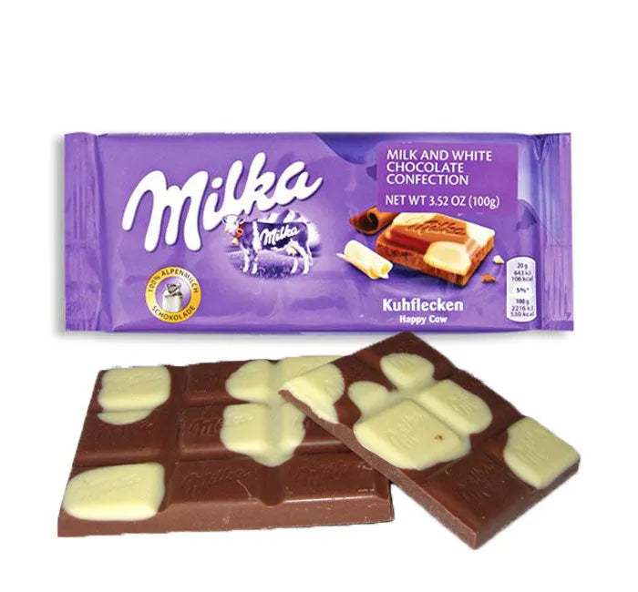 Milka Happy Cow Milk & White Chocolate Bars: 23-Piece Box – Candy