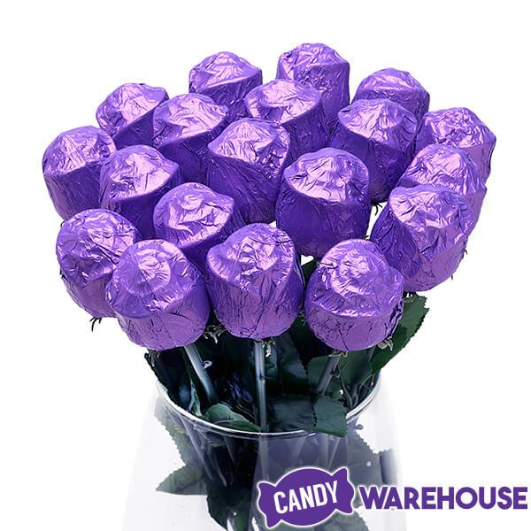 Albert's Foiled Milk Chocolate Roses - Purple: 20-Piece Bouquet - Candy Warehouse