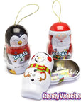 Bee International Candy Tin Christmas Ornaments - Santa, Snowman and Penguin: 12-Piece Box