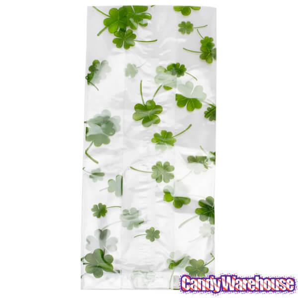 Clear Cello Candy Bags with St Patrick's Day Clovers: 100-Piece Box - Candy Warehouse