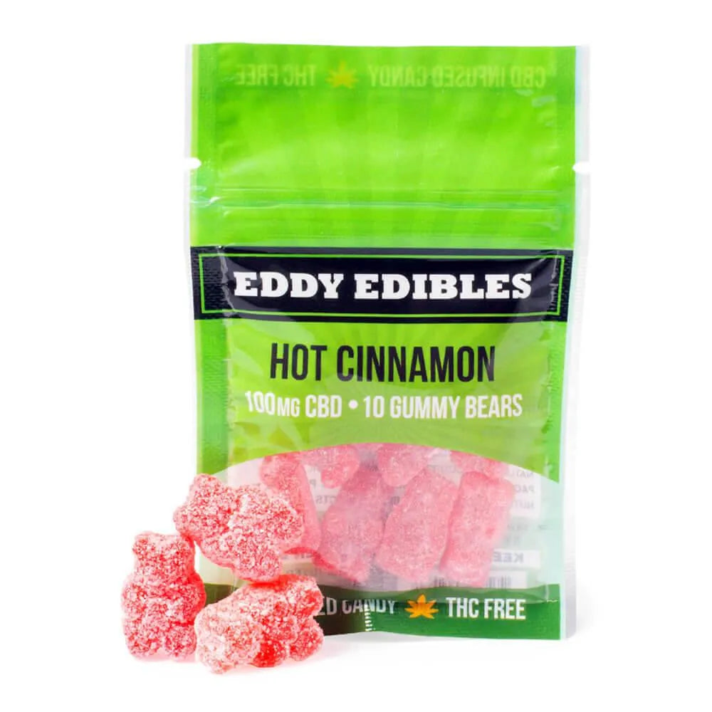 Eddy Edibles Hot Cinnamon CBD Gummies THC Free 100mg 10 Gummy Bears