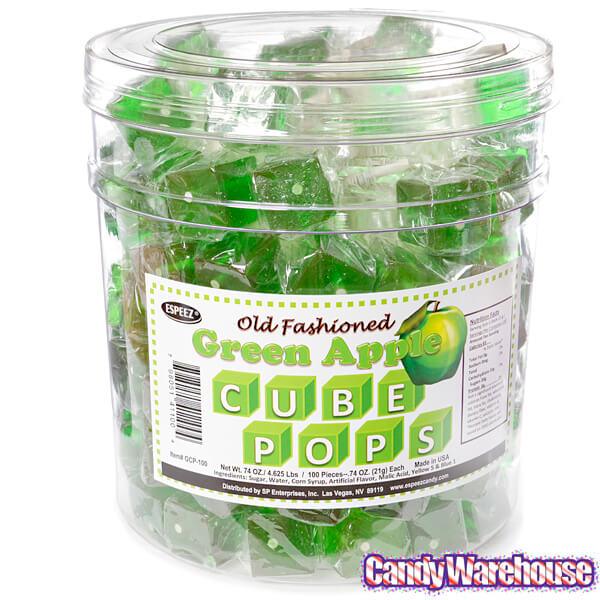 Espeez Cube Pops - Green Apple: 100-Piece Tub - Candy Warehouse
