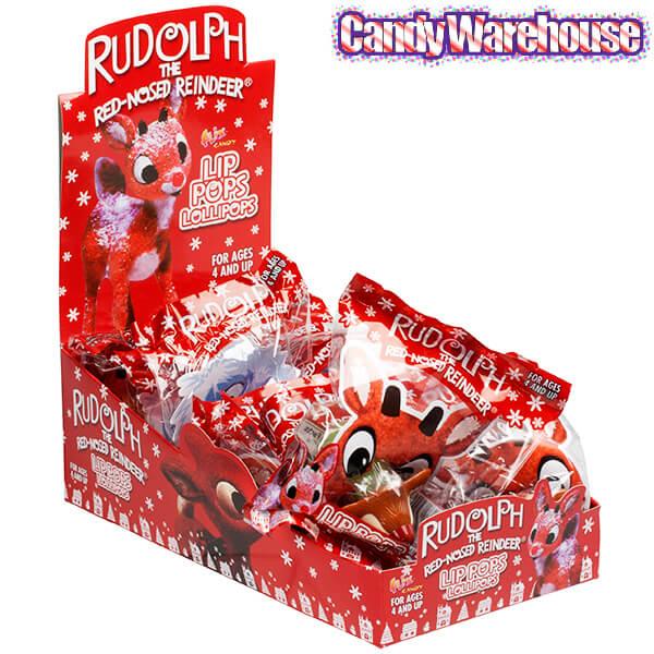 Flix Candy Rudolph the Red Nosed Reindeer Lip Pops Candy Packs: 12-Piece Display - Candy Warehouse