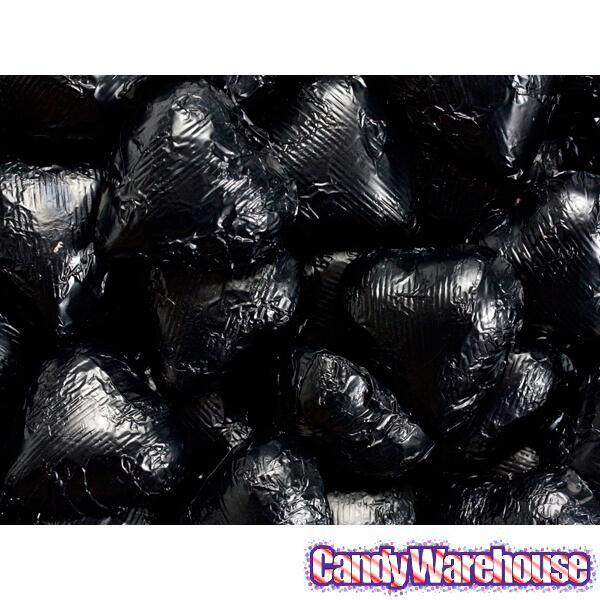 Foiled Milk Chocolate Hearts - Black: 2LB Bag - Candy Warehouse