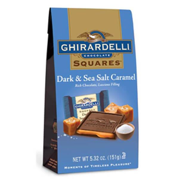 Ghirardelli Dark Chocolate Squares with Sea Salt Caramel Filling 5-Ounce Bags: 6-Piece Box - Candy Warehouse