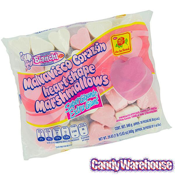 Giant Pink & White Marshmallow Hearts: 30-Piece Bag - Candy Warehouse