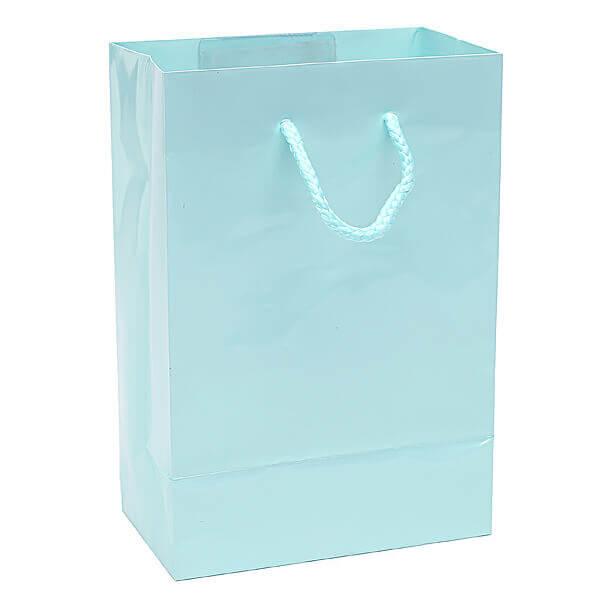 Glossy Candy Bags with Handles - Caribbean Blue: 12-Piece Pack - Candy Warehouse