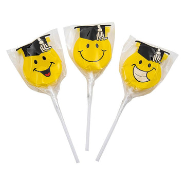 Graduation Smile Face Lollipops: 12-Piece Box - Candy Warehouse