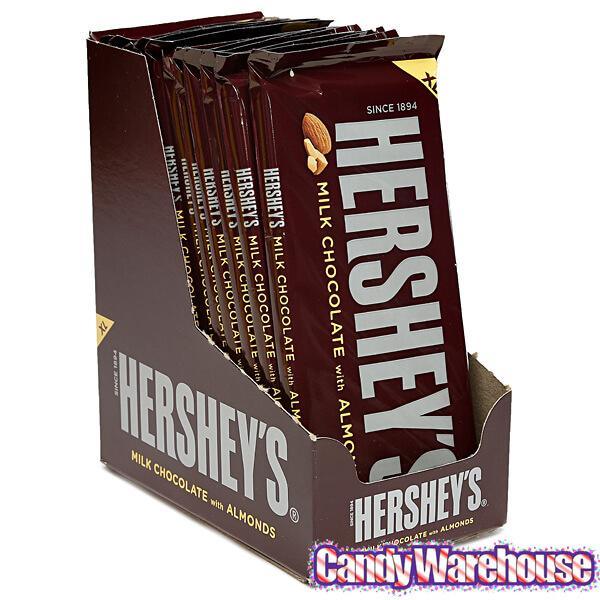 Hershey's Milk Chocolate with Almonds 4.25-Ounce Jumbo Candy Bars: 12-Piece Box - Candy Warehouse