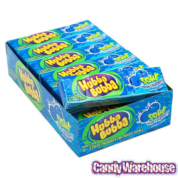 Hubba Bubba Bubble Gum Packs - Sour Blue Raspberry: 18-Piece Box - Candy Warehouse