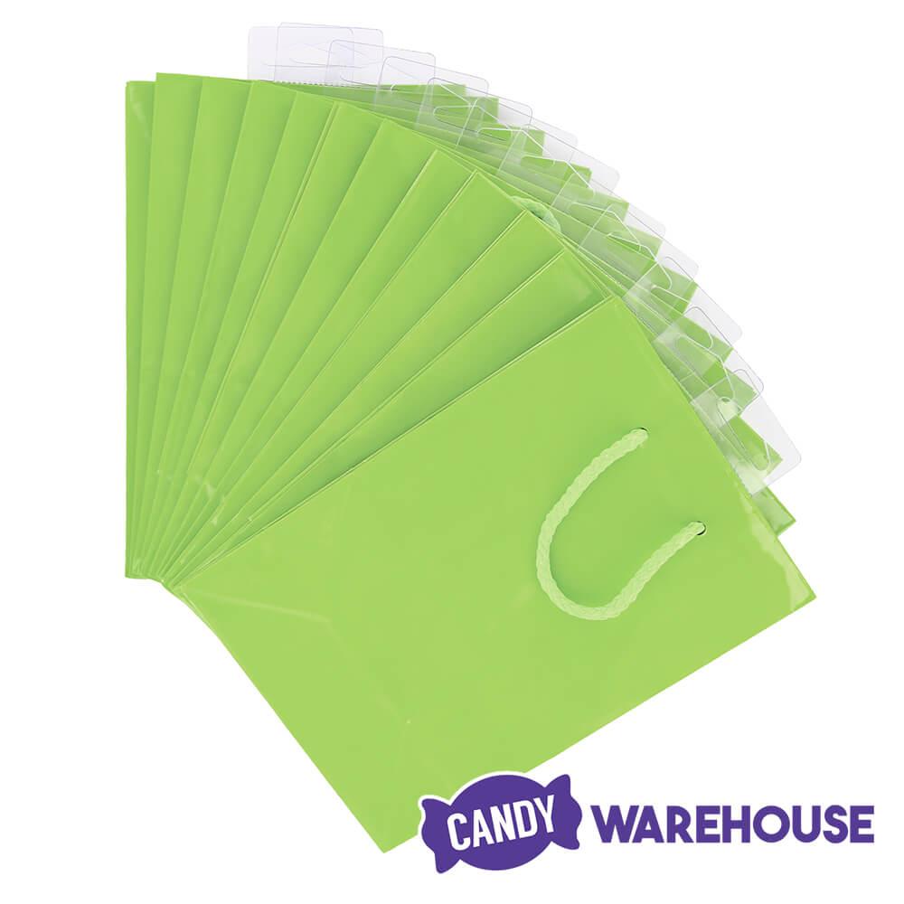 Kiwi Green Glossy Candy Bags with Handles - Small: 12-Piece Pack - Candy Warehouse