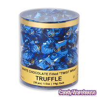 Madelaine Blue Foiled White Chocolate Filled Truffles: 30-Piece Tub - Candy Warehouse