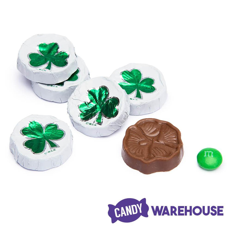 Madelaine Foiled Milk Chocolate Clover Discs 2-Ounce Mesh Bags: 20-Piece Tub - Candy Warehouse
