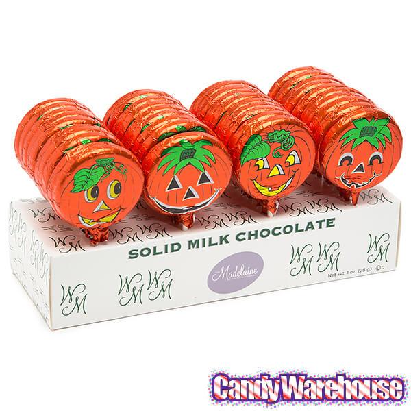 Madelaine Foiled Milk Chocolate Pumpkin Pops: 40-Piece Display - Candy Warehouse