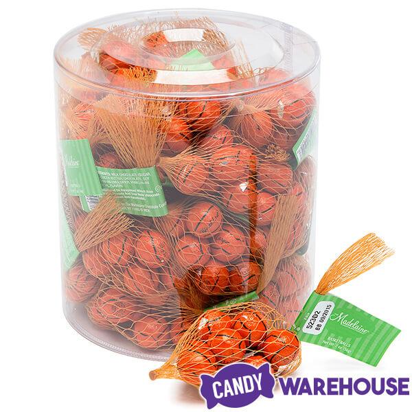 Madelaine Foiled Milk Chocolate Sports Balls 2-Ounce Mesh Bags - Basketball: 24-Piece Tub - Candy Warehouse