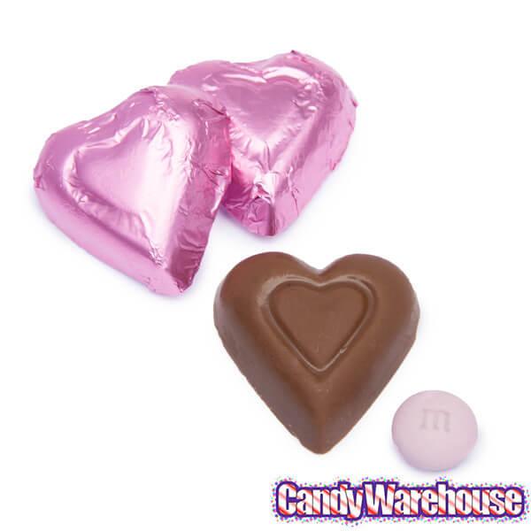 Madelaine Pink Foiled Milk Chocolate Hearts: 5LB Box - Candy Warehouse
