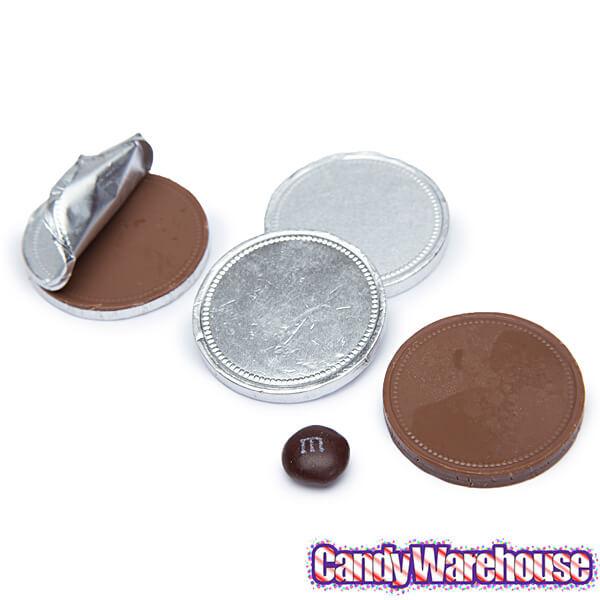 Madelaine Silver Foiled Milk Chocolate Coins - Blank: 5LB Bag - Candy Warehouse