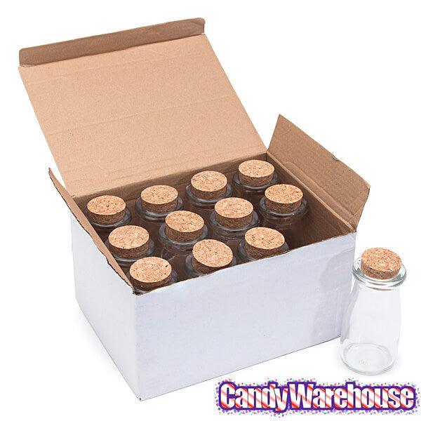 Mini Glass Favor Jars - 3-Ounce Milk Bottle with Cork Stopper: 12-Piece Set - Candy Warehouse