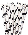 Paper 7.75-Inch Drinking Straws - Black Polka Dots: 25-Piece Pack