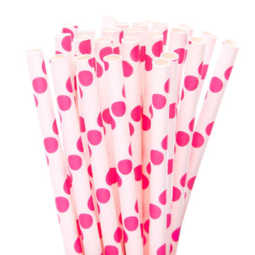 Paper 7.75-Inch Drinking Straws - Bubblegum Pink Polka Dots: 25-Piece Pack - Candy Warehouse