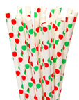 Paper 7.75-Inch Drinking Straws - Christmas Red and Green Polka Dots: 25-Piece Pack