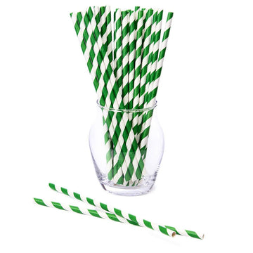 Paper 7.75-Inch Drinking Straws - Dark Green Stripes: 25-Piece Pack - Candy Warehouse