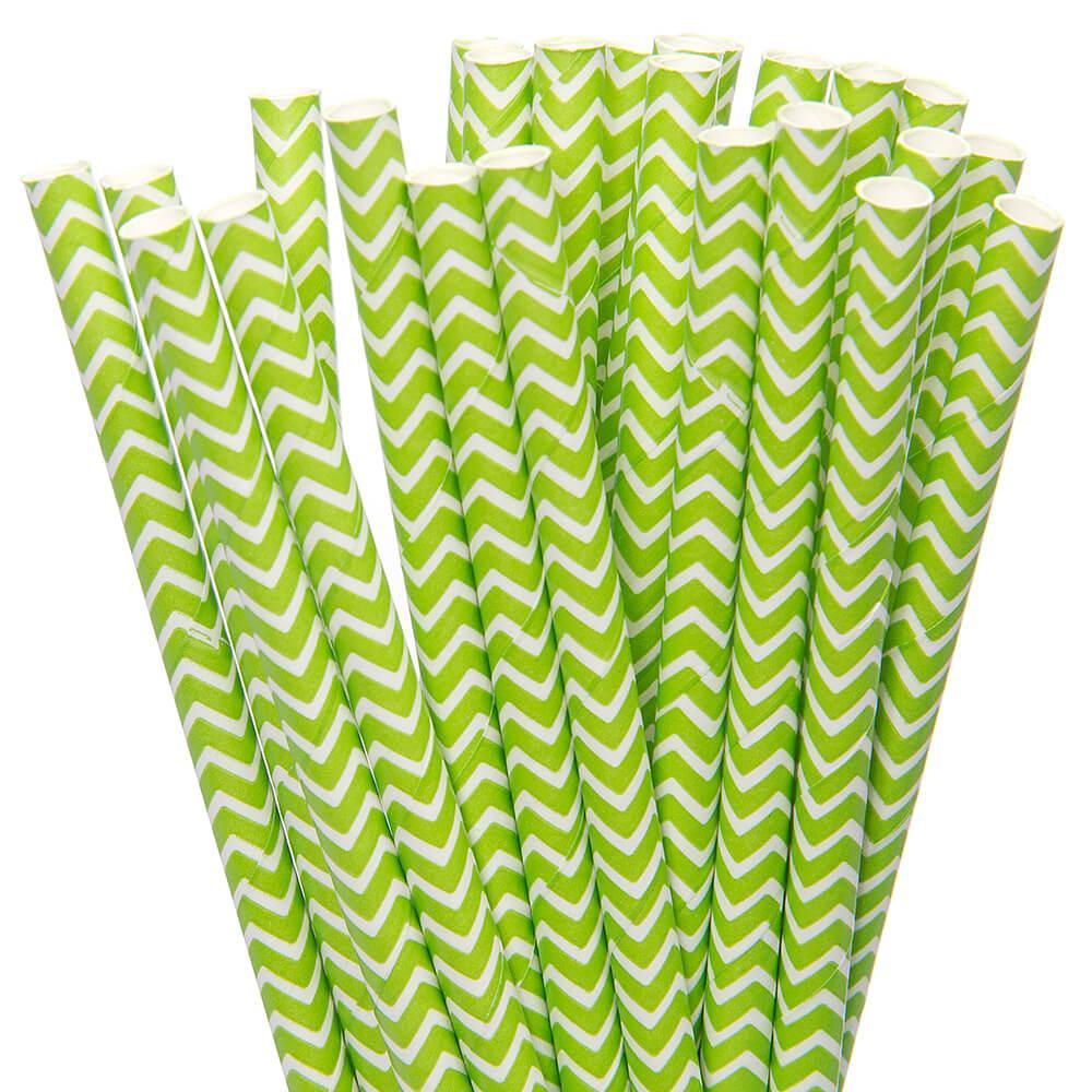 Paper 7.75-Inch Drinking Straws - Jasmine Green Chevron Stripes: 25-Piece Pack - Candy Warehouse