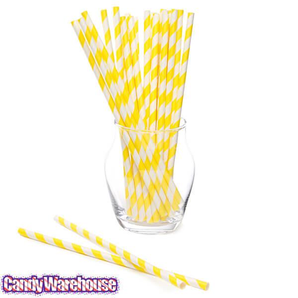 Paper 7.75-Inch Drinking Straws - Yellow Stripes: 25-Piece Pack - Candy Warehouse
