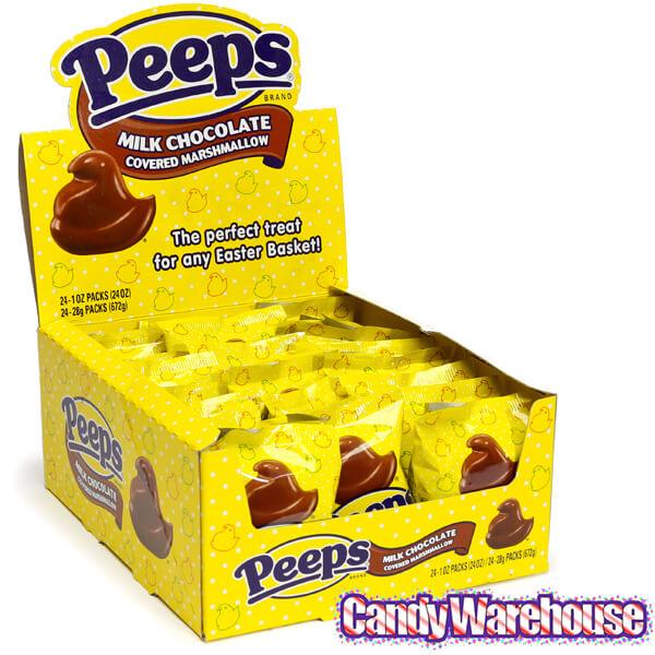 Peeps Milk Chocolate Covered Marshmallow Chicks: 24-Piece Box - Candy Warehouse
