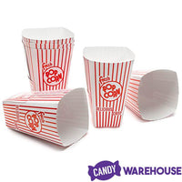 Popcorn Cups - Retro Red and White Striped Rectangular Popcorn Boxes - 1.5 Ounce: 25-Piece Box - Candy Warehouse