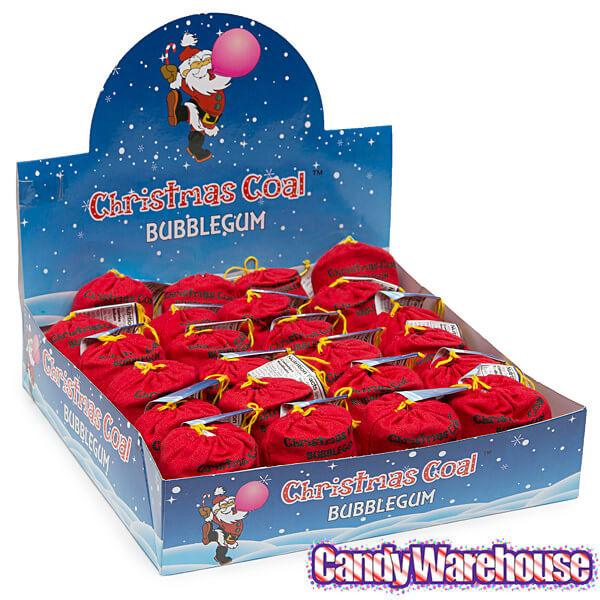 Santa's Coal Black Bubble Gum Satchels: 24-Piece Display - Candy Warehouse