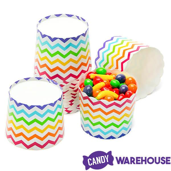 Scalloped Paper Candy Cups - Rainbow Chevron: 24-Piece Pack - Candy Warehouse
