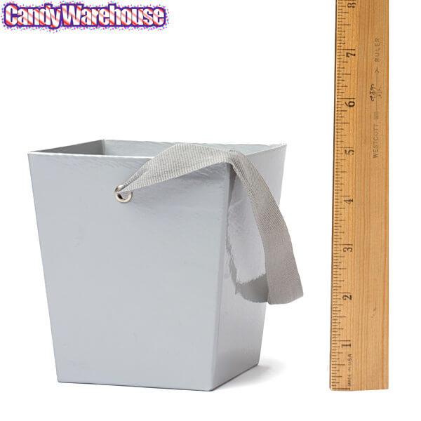 Silver Cardboard Bucket with Ribbon Handle (6 Pieces)
