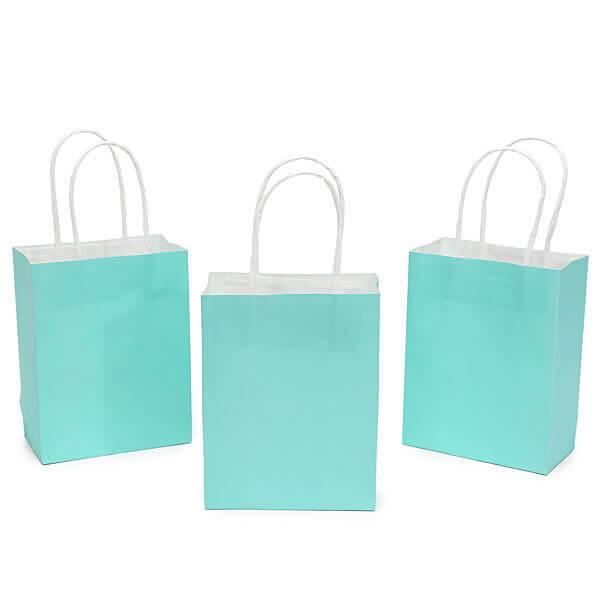 24 Pack Medium Size Teal Blue Paper Gift Bags With Handles And