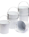 White Tinplate Pails with Handles: 12-Piece Set