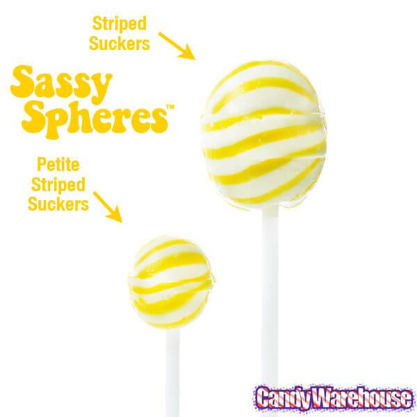 YumJunkie Sassy Spheres Banana Yellow Striped Ball Lollipops - Petite: 400-Piece Bag - Candy Warehouse