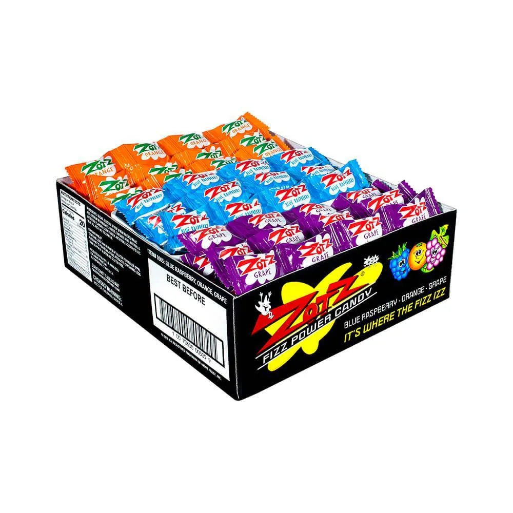 Zotz Sour Candy Fizz Strings - Blue Raspberry, Orange, Grape: 48